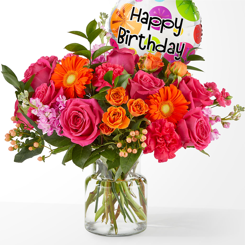 Fiesta Bouquet with Birthday Balloon – Blooms By Sandy, Lebanon IN