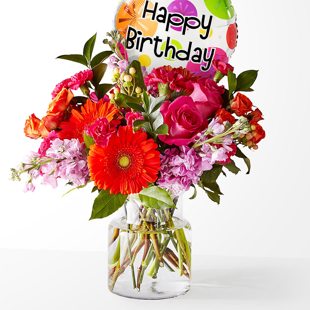 Fiesta Bouquet with Birthday Balloon – Blooms By Sandy, Lebanon IN