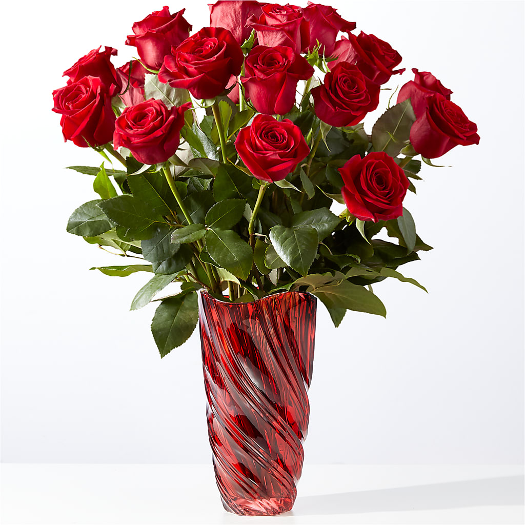 Classic Love Red Rose Bouquet with Luxe Swirl Vase – Blooms By Sandy, Lebanon IN