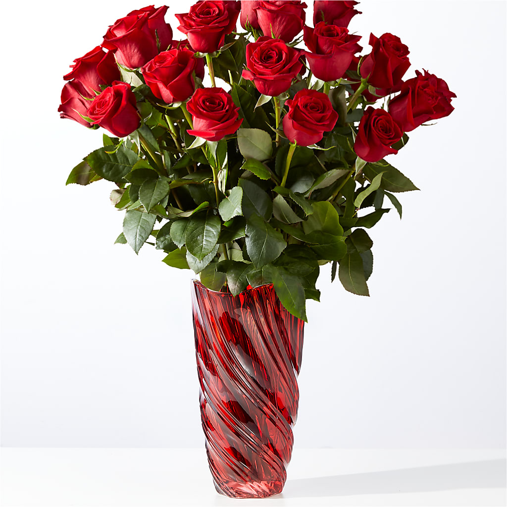 Classic Love Red Rose Bouquet with Luxe Swirl Vase – Blooms By Sandy, Lebanon IN