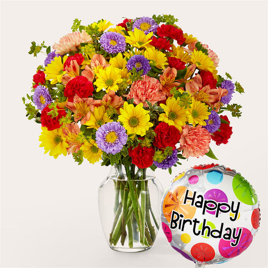 Kaleidoscope Bouquet with Birthday Balloon –  Blooms By Sandy, Lebanon IN