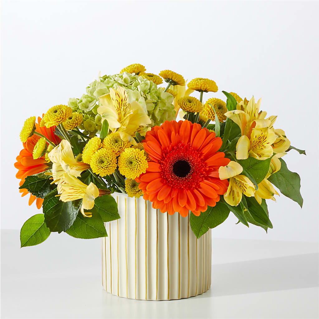 Autumn Sunshine Bouquet with Ivory Vase –  Blooms By Sandy, Lebanon IN